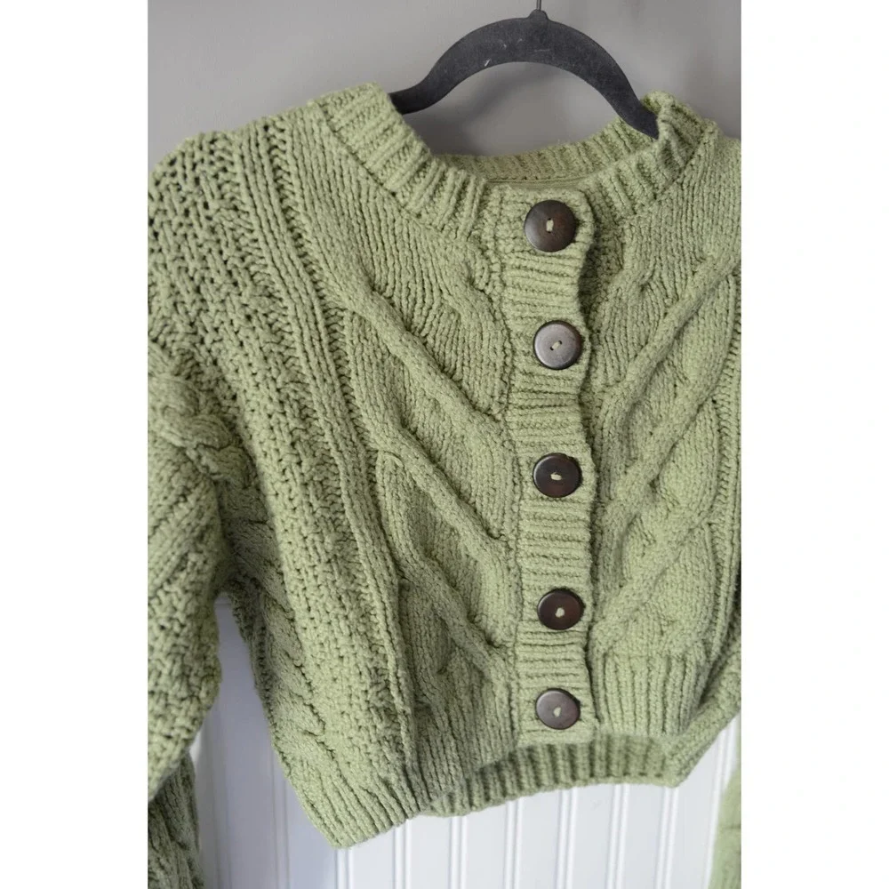 Free People Bonfire Cardi Sweater XL Green New - Picture 3 of 6